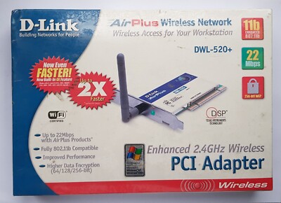 D-Link DWL-520+ Airplus Wireless LAN PCI Adapter 22 Mbps, IEEE 802.11b Win98, XP