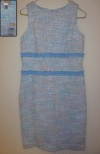 NWT! TALBOTS PET PASTEL BLUE GREEN PINK GROSGRAIN RIBBON TWEED SHEATH DRESS 10 M