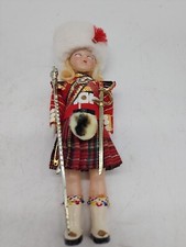 VINTAGE Scottish Antique Souvenir 9  Celluloid Girl doll Plaid Kilt Sleepy Eyes
