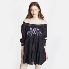 NWT Free People Black Sunbeams Embroidered Off The Shoulder Dress Size: XS