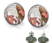 Alice In Wonderland on Book Page Stud Earrings Handcrafted Photo Jewelry