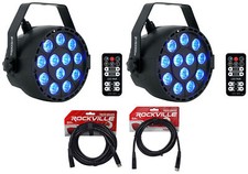2 Rockville RockPAR TRI LED RGB Par Cans DJ Black DMX Wash Lights Remotes Cables