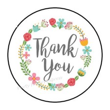 THANK YOU FLORAL WREATH ENVELOPE SEALS LABELS STICKERS PARTY FAVORS