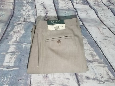 NWT $90 LRL Ralph Lauren Beige Pleated Polyester Cuff Dress Pants Trousers 36X29