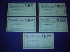 lot of 5 $10.00 Island Creek Company Store coal mine scrip coupons uncirculated