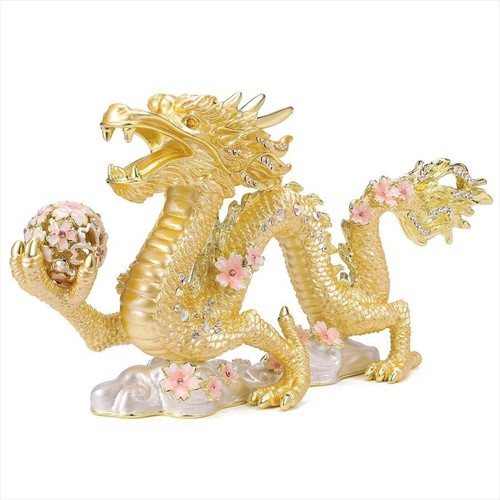 luxury interior gift Dragon figurine holding a cherry blossom ball - Picture 7 of 9