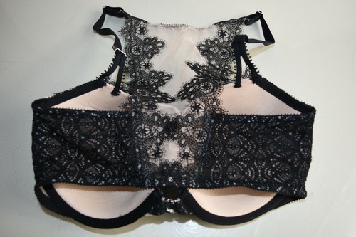 New VICTORIA SECRET Dream Angels Lined Demi BRA Racerback Black Beige Nude 32 DD - Picture 4 of 7