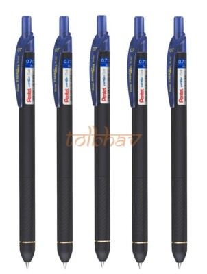 Pentel EnerGel BL 437R Click Roller Gelstift - blaue Tinte 0,7 mm Spitze - 5e...