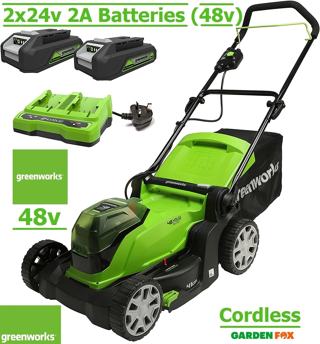 new GreenWORKS 48V Cordless Battery Mower 41cm G24X2LM41K2X