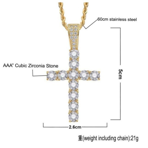 Men's Iced Flooded Cross Necklace Hip Hop Brass Jewelry A9265 - Picture 10 of 14