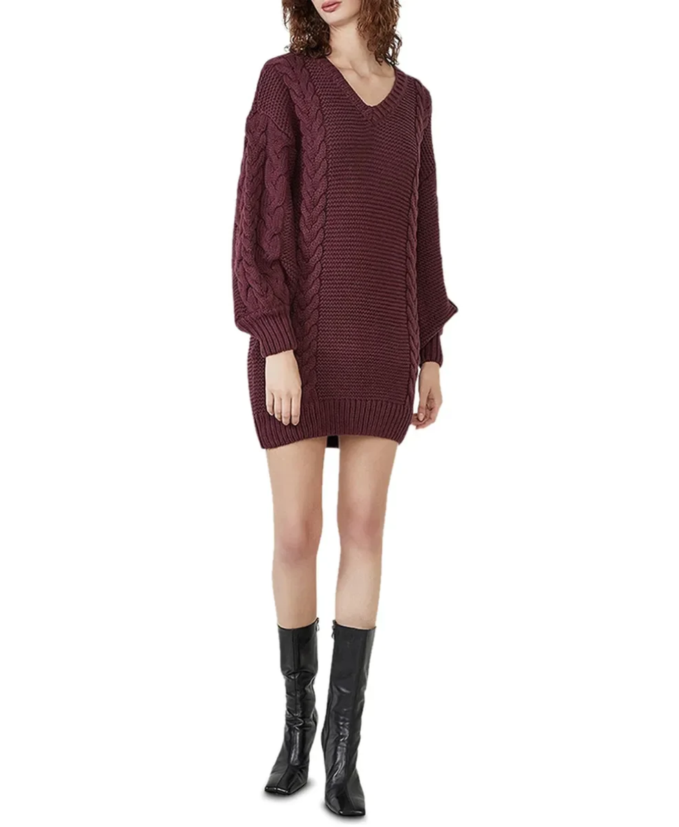 Bardot Cable-Knit Sweater Dress (Large, Burgundy) Retail $129 - Main Image