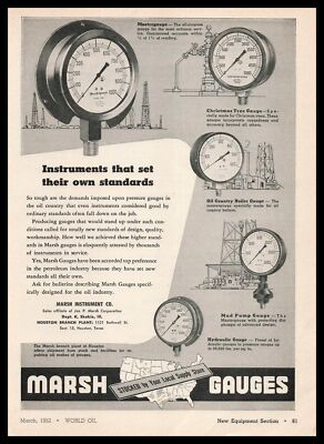 #ad 1952 Marsh Instrument Co. Houston Texas Oil Gas Pressure Gauges Vintage Print Ad $19.95