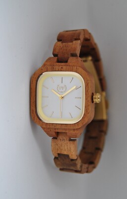 Wooden Watch Wristwatch Ladies Brown Gold New!