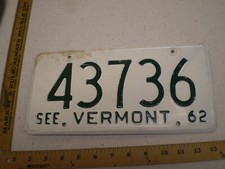 1962 62 VERMONT VT LICENSE PLATE 43736