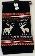 NEW SEARS 2008 Scarf Nordic Fair Isle Moose Deer Ski Black Ivory Red 74"x10"
