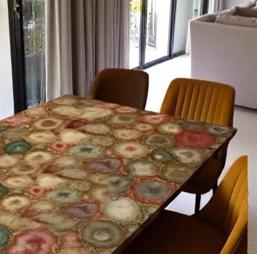 Mixed Color Agate Coffee Table – Natural Gemstone Top, Luxury Crystal Accent art - Image 3 of 4