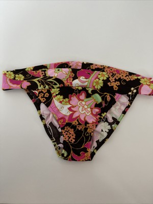 Barely Visible Turquoise Brown Floral Hipster Banded Bikini Size 14 New $48