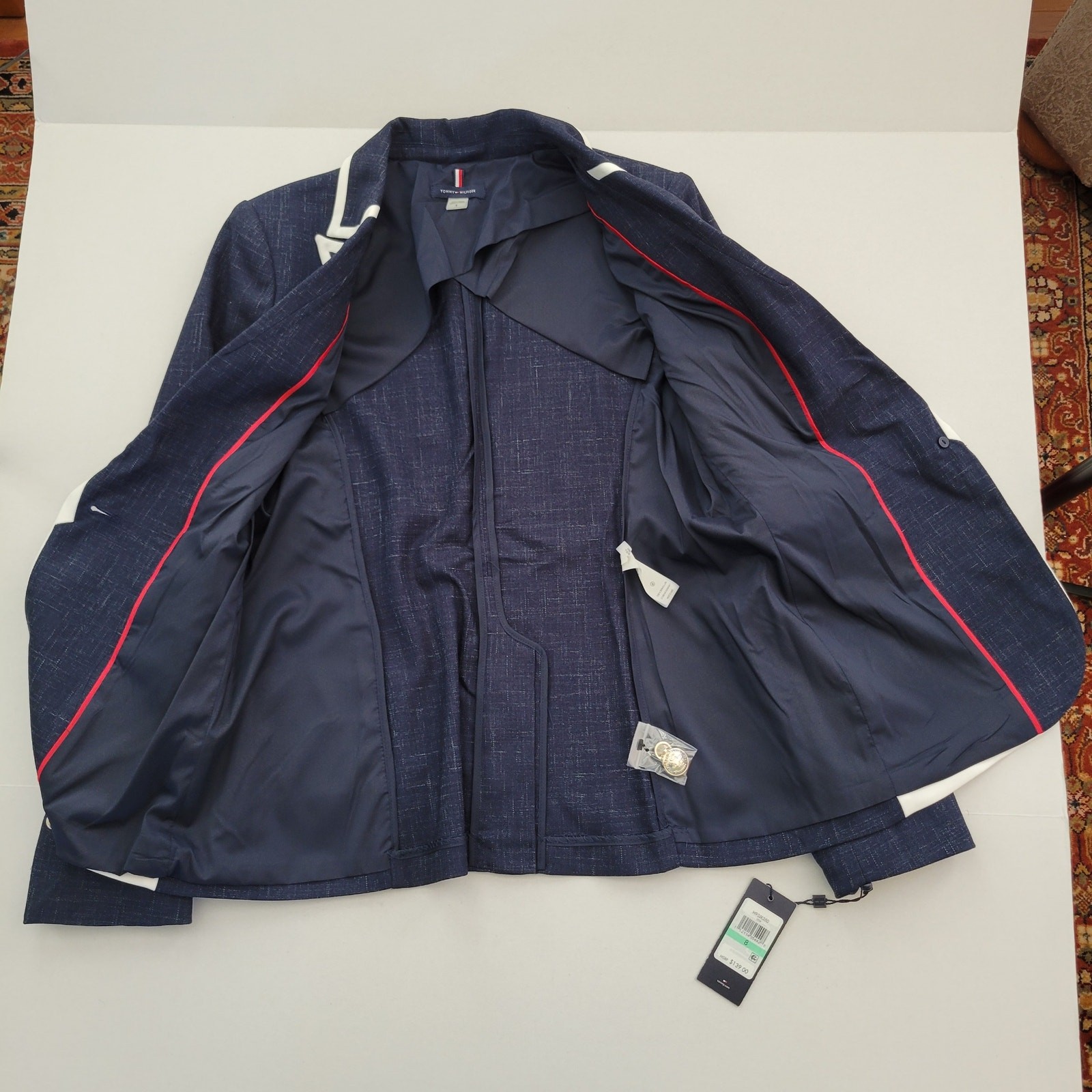 Tommy Hilfiger Women's Navy Framed 1 Silver Button Blazer White Trim Size 8 NWT thumbnail 5