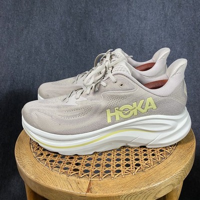 Hoka Clifton 10 Running Shoes Mens 12 EE Wide Beige Run Gym Sneakers Excellent
