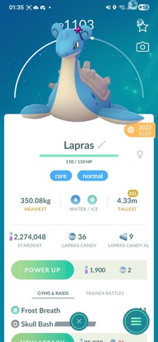 Lapras ( Blanche Accessory ) ( XXL ) Pokemon Tr@de Go