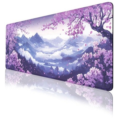 Cherry Blossom Desk Pad Mouse Pad Purple Spring Mountain Scenery Mousepad XL ...