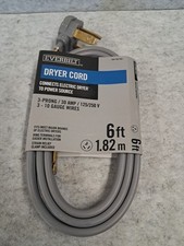 EVERBILT-6 Foot 3 Prong Electric Dryer Cord-10 Gauge Wire-30Amp-125/250-New