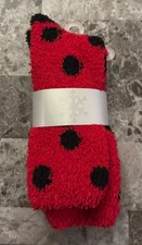 NWT NEW YORK & COMPANY ONE SIZE RED BLACK POLKA DOT PLUSH FUZZY SLEEP SOCKS