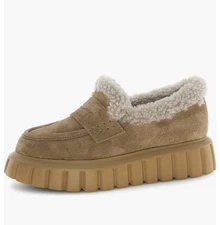 NWT VOILE BLANCHE Grenelle Genuine ShearlingPlatform Loafer in Brown