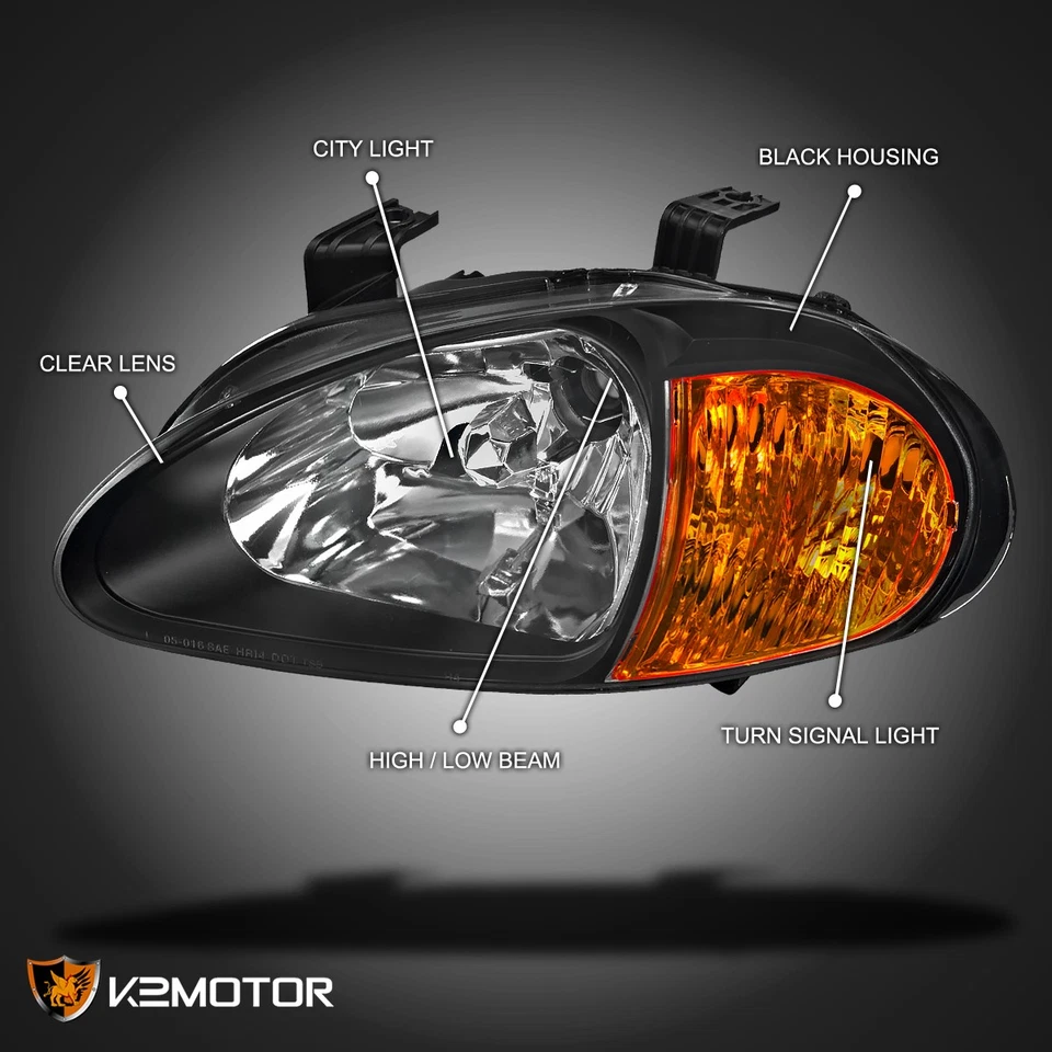 Black Fits 1993-1997 Honda Civic Del Sol Headlights Built-in Corner Signal Lamp Foto 3 de 4