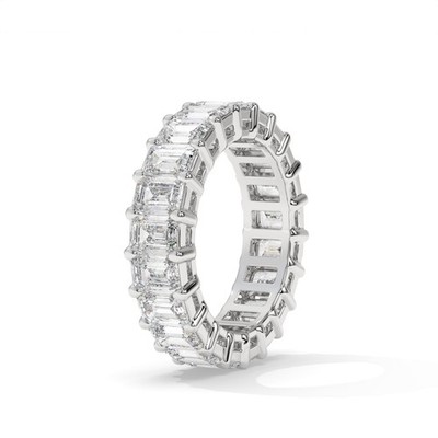 925 Sterling Silver Emerald Cut Moissanite Eternity Ring 6x4mm Wedding Band GRA