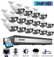 ZOSI 8CH/16CH 4K NVR 5MP POE Security Camera System AI Person Car Detect Audio