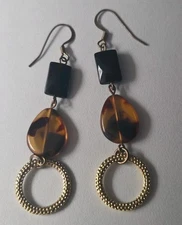 Worthington Womens Dangle Earrings Gold Tone Tortoise Shell Black Acrylic 3 Inch