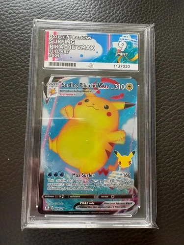Pokémon TCG 2021 Celebrations Surfing Pikachu Vmax Full Art #009 Ace Graded 9