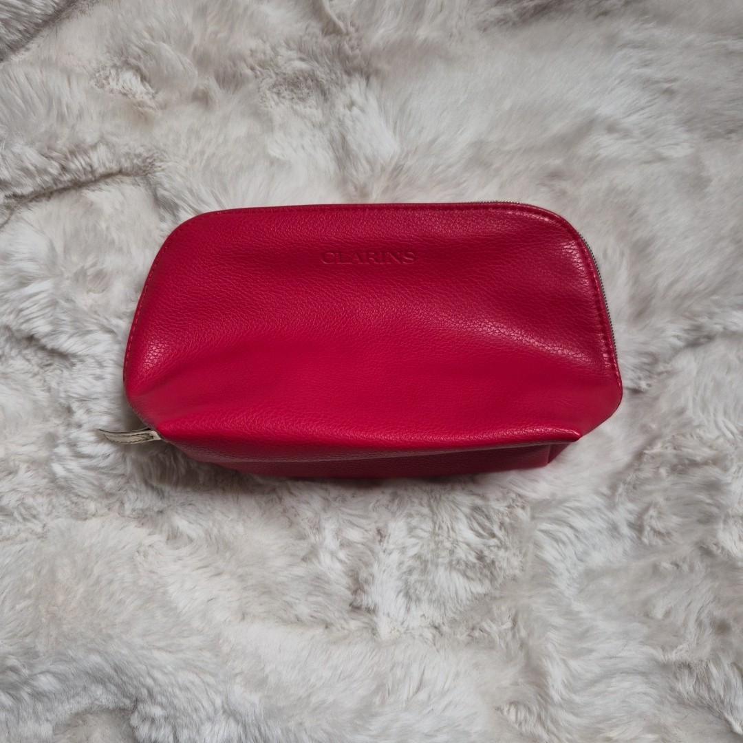 Clarins Red Makeup Bag Cosmetic Pouch Organize Travel Vacation