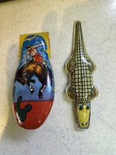 Vintage Tin Litho Noise Maker Lot Kirchof Cowboy Rodeo Alligator Clicker