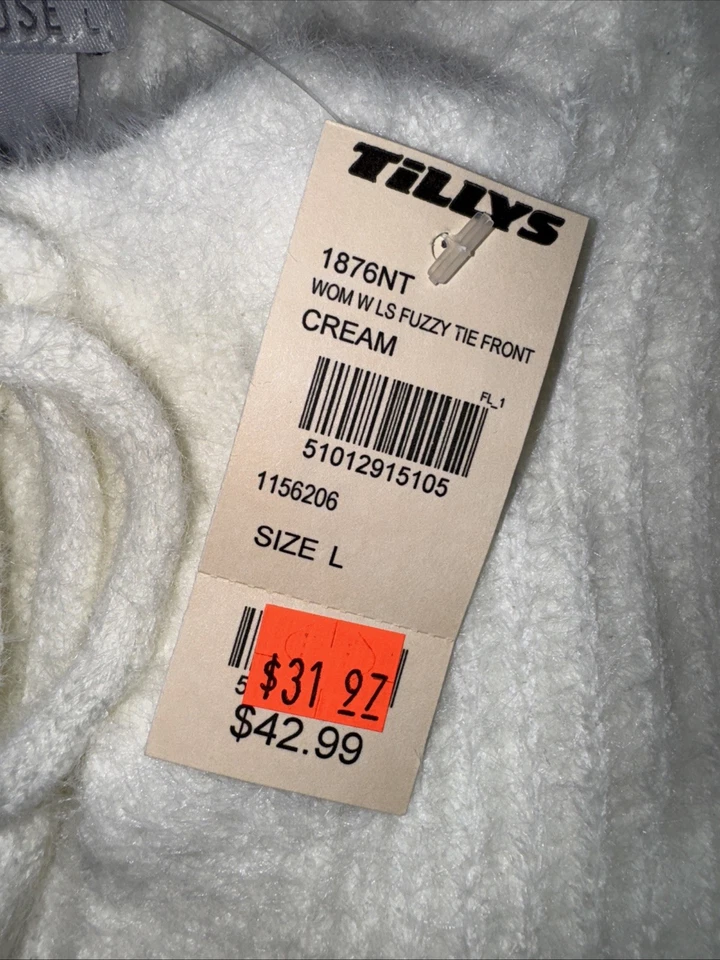 WOMEN'S SIZE LARGE MELROSE WEST OF MELROSE FUZZY TIE FRONT CARDIGAN - CREAM - Image 3 of 4