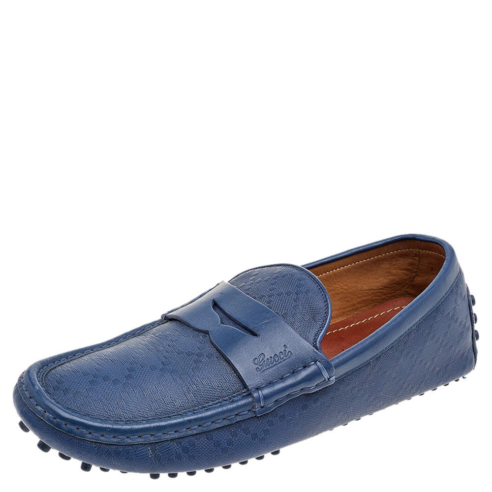 Gucci Blue Leather Slip On Loafers Size 40.5 | eBay