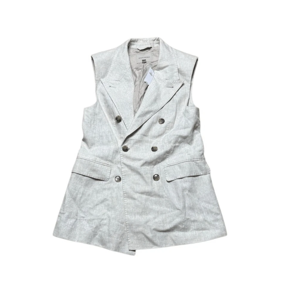 NWT Banana Republic Palma Linen Vest in natural linen beige Medium - Image 2 of 4