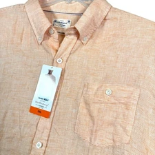 NEW Weatherproof Vintage Linen Button Up Orange Short Sleeve Shirt XXL