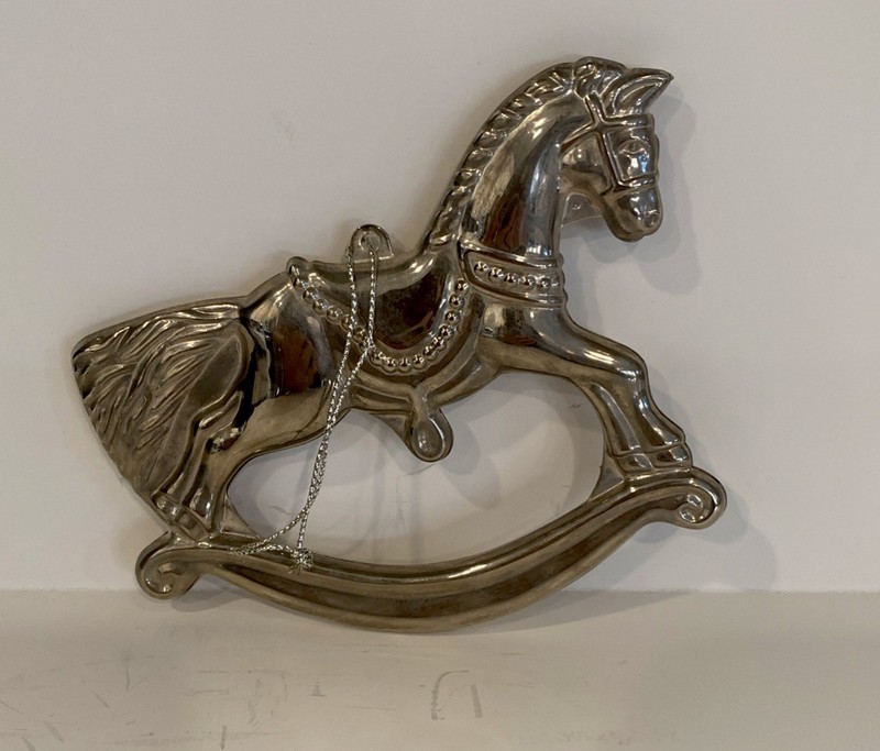 VTG-style Rocking Horse Ornament Silverplate By the Christmas Shoppe 4x4.5” 1980