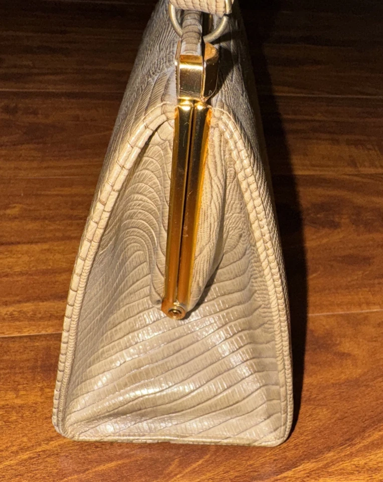 Bolso sin asas vintage bolso de mano para invitados de boda beige/verde dorado LBF Inglaterra Foto 3 de 4