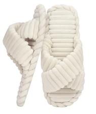 Women's Cozy Slippers Crossbands  Memory Foam - Soft Plush Lined 7-8 Beige1