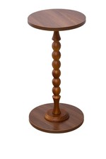 Wooden Round Side Table Pedestal 56 cm Tall 28 cm Top & 30 cm Base Natural Wood