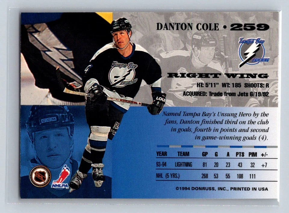 1994-95 Leaf #259 Danton Cole Tampa Bay Lightning - Image 2 of 2