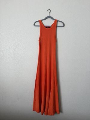 #ad Polo Ralph Lauren Orange Knit Sleeveless Maxi Tank Dress Round Neck Size M $14.99