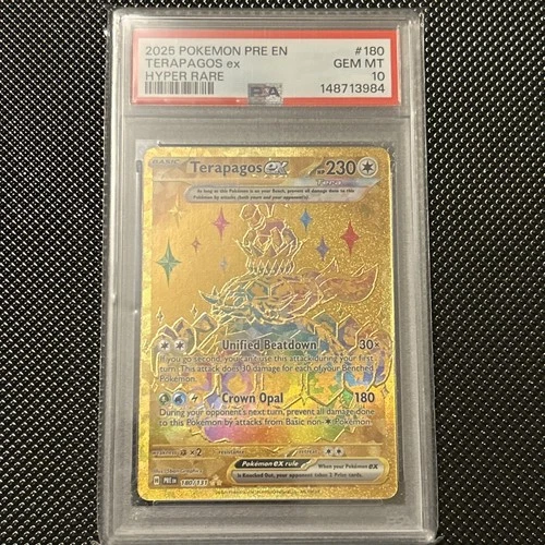 2025 POKEMON PRISMATIC EVOLUTIONS #180/131 TERAPAGOS EX GOLD HYPER RARE PSA 10