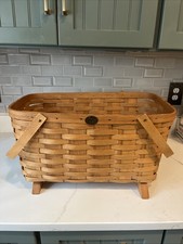 Peterboro Basket Co. Ex Large Wood Woven Basket w/Legs Made In USA 20x12x11 Vtg