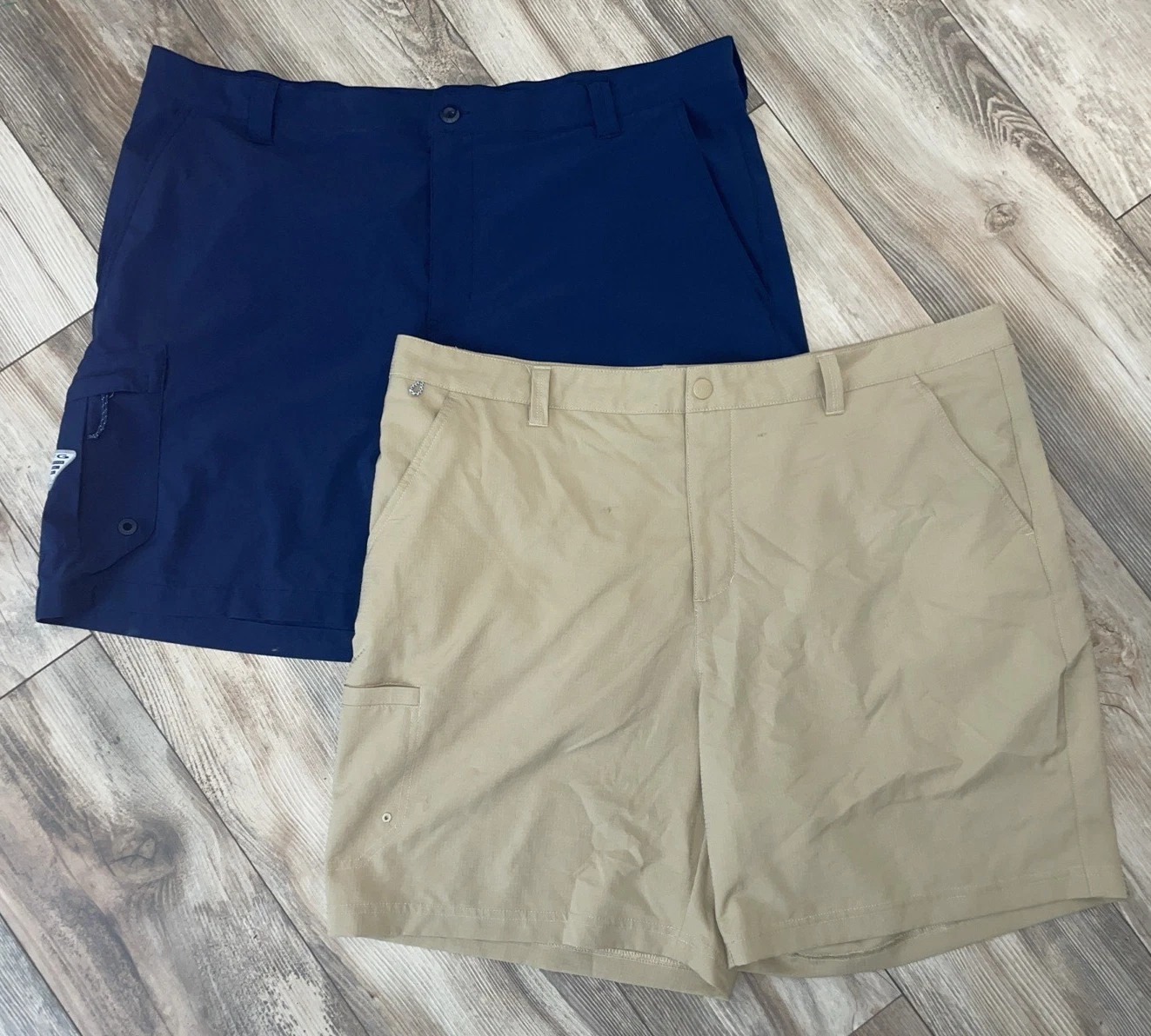 Lot of 2 Columbia PFG Shorts Mens Size 42 Fishing Cargo Pockets Beige/Blue