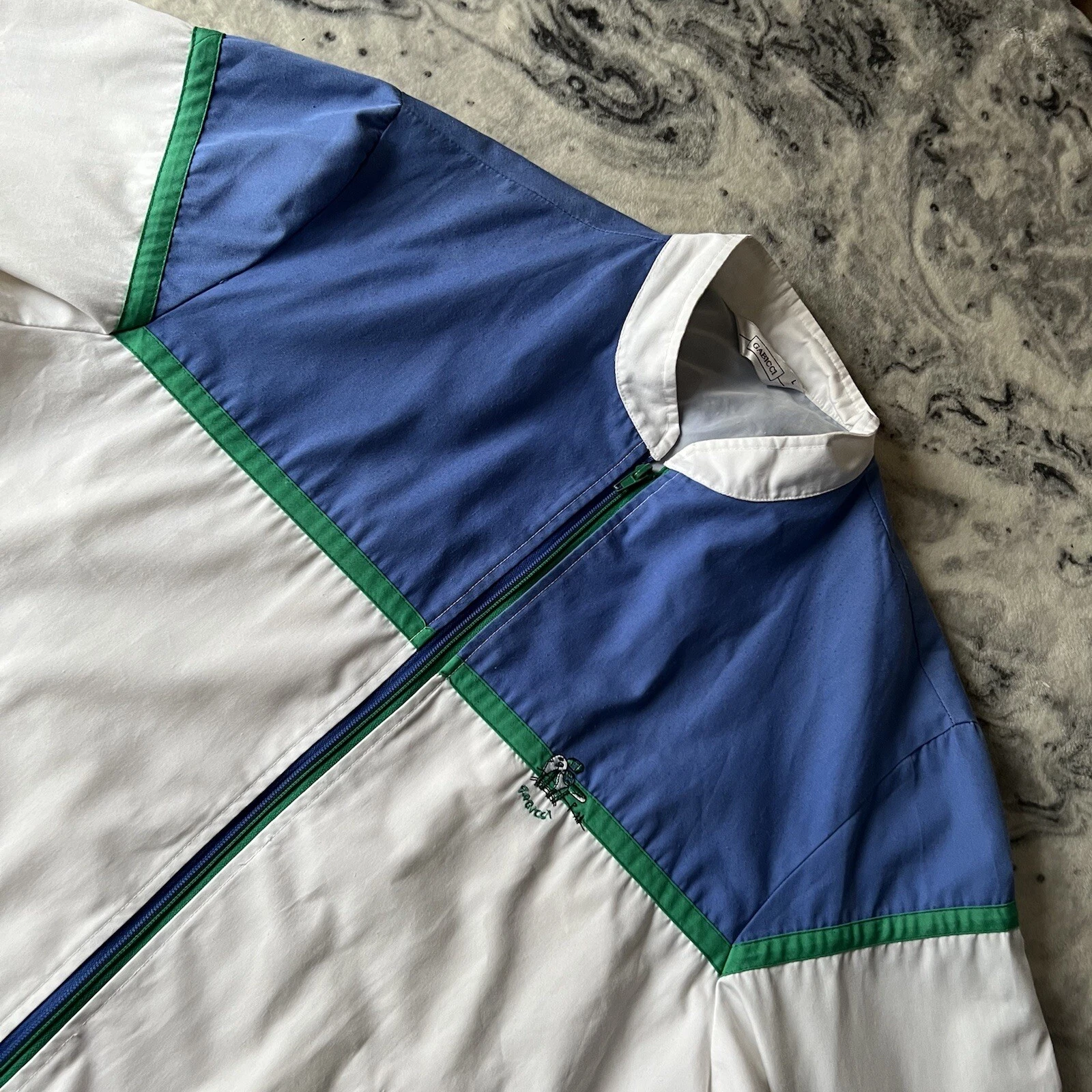 Gabicci Vintage Golf Embroidered Bomber Jacket Retro Green Blue Colour Block L