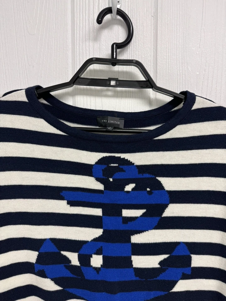 Ограниченный женщин темно-синий и белый в полоску ворота пуловер свитер размер S - Изображение 2 из 4